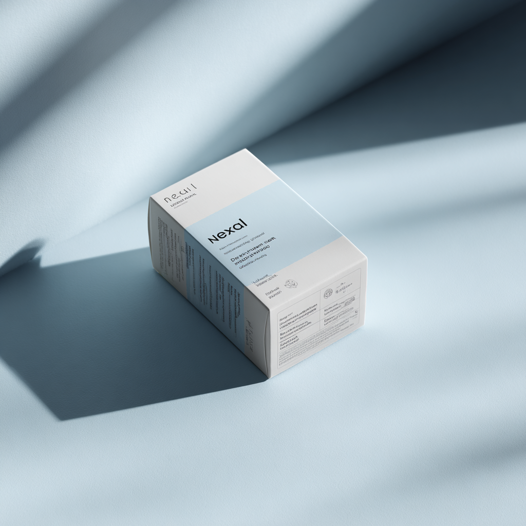 Nexal supplement package on neutral background